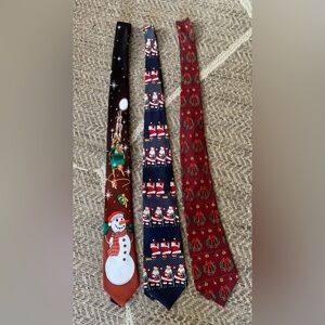 Lot Of 3 Christmas/Holiday Mens Silk Ties Santa/Snowman/Wreaths